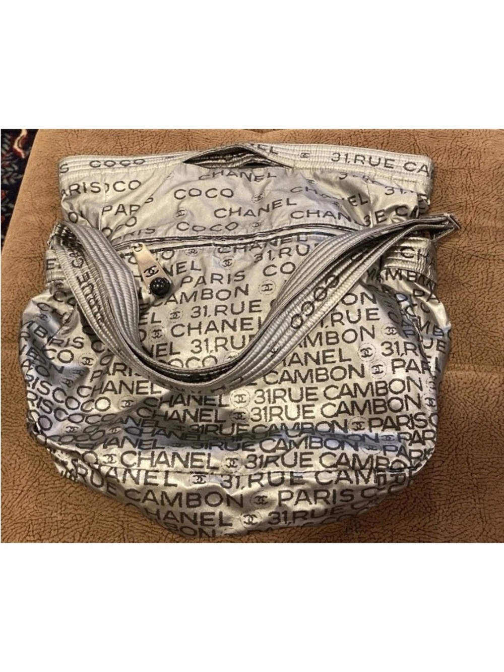 CHANEL Unlimited Ligne 31 Rue Cambon Silver Metallic Coated Canvas Shoulder Bag